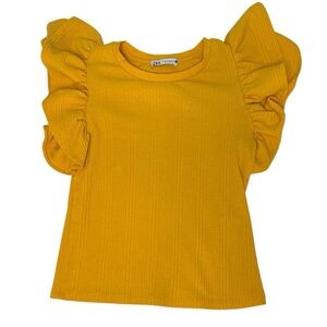 Zara Kids Mustard Ruffle Sleeve Tee